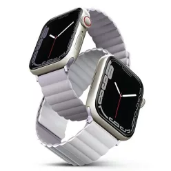   Apple Watch 1/2/3/4/5/6/7/8/9/SE/SE2/SE3 38/40/41 mm UNIQ Revix Kétoldalas Mágneses szíj lila-fehér