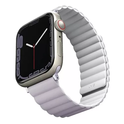 Apple Watch 1/2/3/4/5/6/7/8/9/SE/SE2/SE3 38/40/41 mm UNIQ Revix Kétoldalas Mágneses szíj lila-fehér