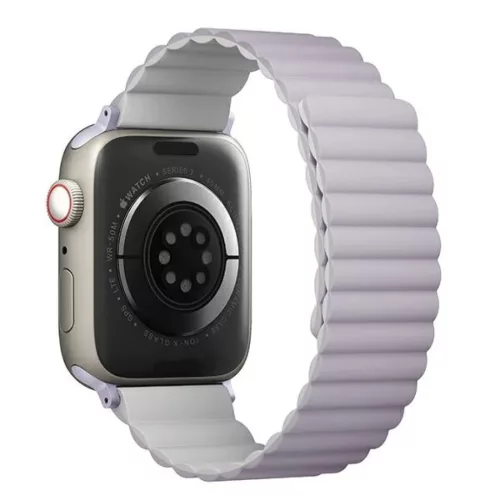 Apple Watch 1/2/3/4/5/6/7/8/9/SE/SE2/SE3 38/40/41 mm UNIQ Revix Kétoldalas Mágneses szíj lila-fehér