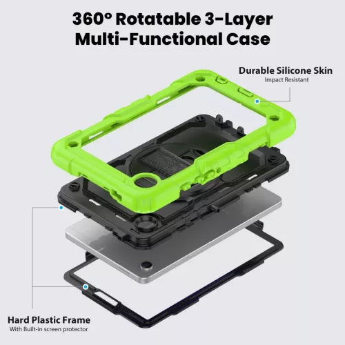 Samsung Galaxy Tab A9 Plus 11.0 (X210/X215/X216) tablet tok vállpánttal (zöld/fekete) ütésálló