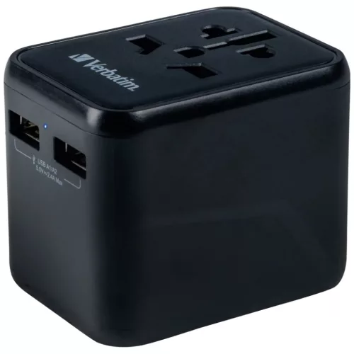 Verbatim Utazó Adapter EU/UK/US 2xUSB-A UTA-01 fekete