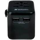 Verbatim Utazó Adapter EU/UK/US 2xUSB-A UTA-01 fekete