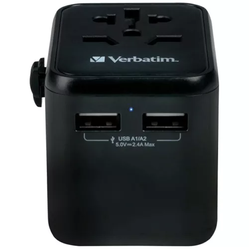 Verbatim Utazó Adapter EU/UK/US 2xUSB-A UTA-01 fekete