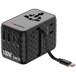   Verbatim Utazóadapter EU/UK/US GaN 2xUSB-C/2xUSB-A/1xUSB-C PD 100W fekete