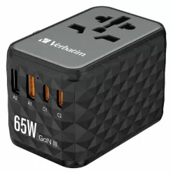   Verbatim Travel Adapter EU/UK/US GaN 2xUSB-A/2xUSB-C PD 65W UTA-05 fekete