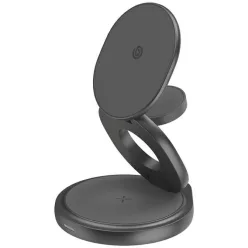   iPhone Gyre Összecsukható 3 az 1-ben Vezeték nélküli Töltő Forgatható Alappal 15W Gyors Töltés - Sötétszürke