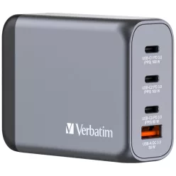   Verbatim 100W GaN fali töltő 3xUSB-C/USB-A + EU/UK/US adapter - Fekete