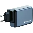 Verbatim 100W GaN fali töltő 3xUSB-C/USB-A + EU/UK/US adapter - Fekete