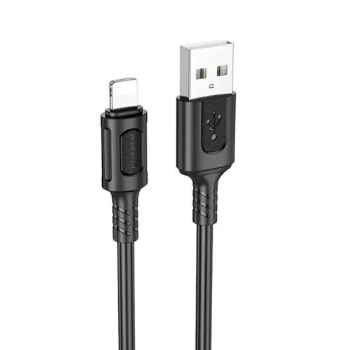 Data Cable Borofone Feliz Series (BX111) - USB to Lightning, PVC, Univerzális, 60W, 2.4A, 1m - Fekete
