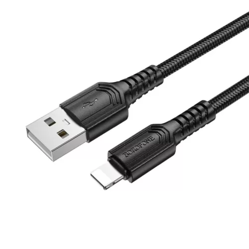 USB to Lightning Borofone Certain Series BX116 adatkábel, Nylon Fonott, 2.4A, 1m - fekete