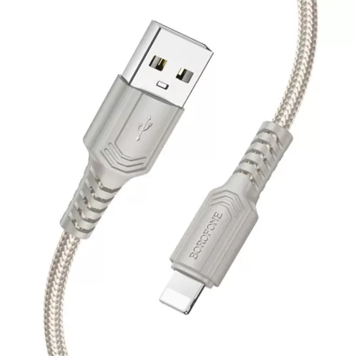 USB to Lightning Borofone Certain Series BX116 adatkábel, Nylon Fonott, 2.4A, 1m - fekete