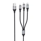 USB-A - Lightning / microUSB / USB-C Töltőkábel Hoco X102 3 az 1-ben, 18W, 2A, 1m, Fekete