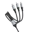 USB-A - Lightning / microUSB / USB-C Töltőkábel Hoco X102 3 az 1-ben, 18W, 2A, 1m, Fekete