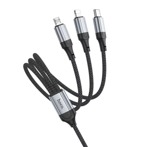 USB-A - Lightning / microUSB / USB-C Töltőkábel Hoco X102 3 az 1-ben, 18W, 2A, 1m, Fekete