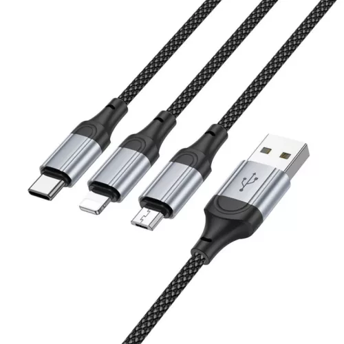 USB-A - Lightning / microUSB / USB-C Töltőkábel Hoco X102 3 az 1-ben, 18W, 2A, 1m, Fekete