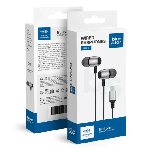 BLUE STAR vezetékes fülhallgatók Type C mikrofonnal M09C 1,2 m fekete