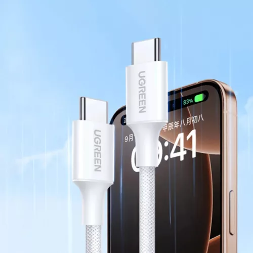 USB-C to USB-C kábel UGREEN L501, 60W, 3A, 1m, Fehér