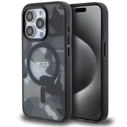 iPhone 15 Pro 6.1" Tumi TUHMP15LTCAMK fekete hátlap tok Frosted Camo Pintával és MagSafe-fel