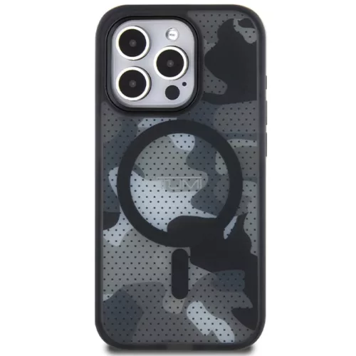 iPhone 15 Pro 6.1" Tumi TUHMP15LTCAMK fekete hátlap tok Frosted Camo Pintával és MagSafe-fel