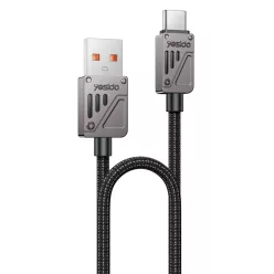   Yesido USB to Type-C adatkábellel (CA135C) - Gyors töltés, QC18W, 3A, 480Mbps, CarPlay kompatibilis, cink ötvözet, 1.2m - Fekete