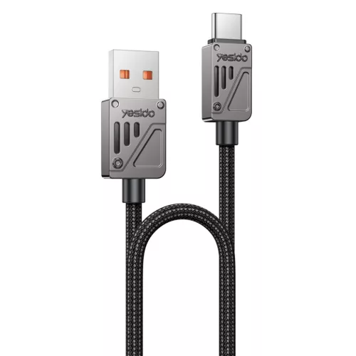 Yesido USB to Type-C adatkábellel (CA135C) - Gyors töltés, QC18W, 3A, 480Mbps, CarPlay kompatibilis, cink ötvözet, 1.2m - Fekete