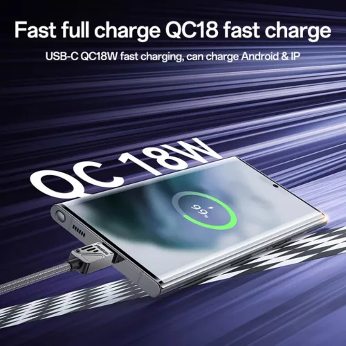 Yesido USB to Type-C adatkábellel (CA135C) - Gyors töltés, QC18W, 3A, 480Mbps, CarPlay kompatibilis, cink ötvözet, 1.2m - Fekete
