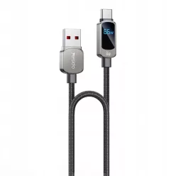   Yesido Data Cable (CA128C) LED teljesítmény kijelzővel, USB Type-C, Gyors töltés, 66W, 5A, 480Mbps, 1.2m - Fekete