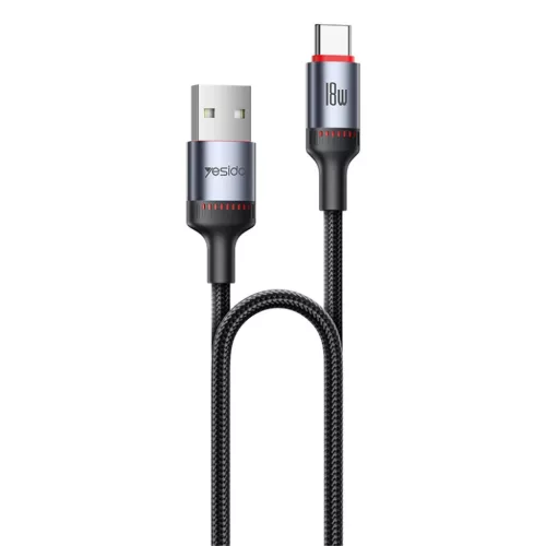 Yesido - Data Cable (CA183) - Type-C to Type-C, Gyors töltés, 60W, 3A, 480Mbps, Alumínium ötvözet, 2m - Fekete
