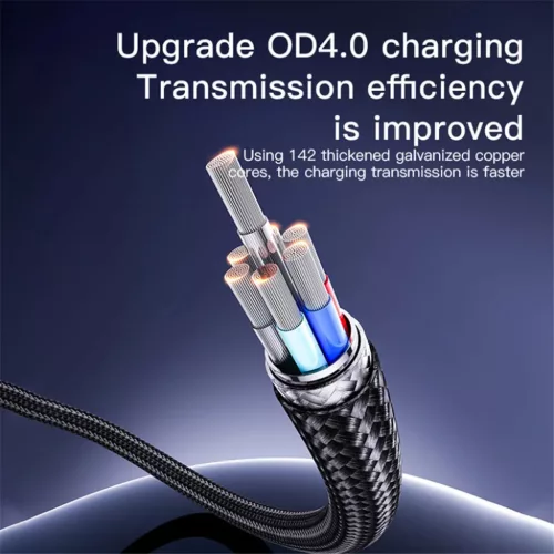 Yesido - Data Cable (CA183) - Type-C to Type-C, Gyors töltés, 60W, 3A, 480Mbps, Alumínium ötvözet, 2m - Fekete