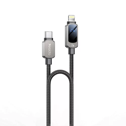 Yesido Adatkábel (CA180) - Szupergyors töltés, digitális kijelzővel, Type-C to Type-C, 27W, 3A, 480Mbps, 1,2m - Fekete
