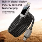 Yesido Adatkábel (CA180) - Szupergyors töltés, digitális kijelzővel, Type-C to Type-C, 27W, 3A, 480Mbps, 1,2m - Fekete