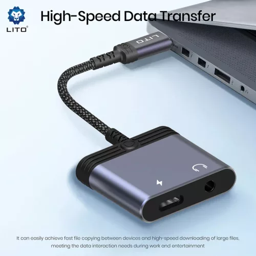 Lito - Audio Adapter (LA04T) - Type-C Jack 3.5mm-re, Type-C, Támogatott hívások, Gyors töltés, Hangerőszabályzás, 60W - Fekete