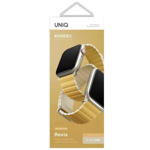 Apple Watch UNIQ Revix Premium Szíj Series 1-8/SE/SE2/SE3 38/40/41 mm Kétoldalas Mágneses sárga-bézs