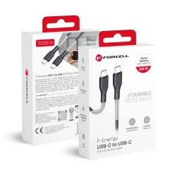   Forcell F-Energy USB-C – USB-C kábel, QC4.0 PD, 5A / 100W, 1m, fekete (CB-04C) rugalmas nyakkal
