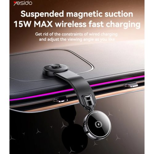 Autós tartó vezeték nélküli töltéssel (Yesido C316) - műszerfalra, N52 mágnesek, rugalmas, intelligens energia szabályozás, 15W - fekete