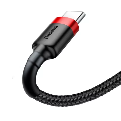 Baseus Cafule Nylon harisnyázott USB/USB-Type C kábel QC3.0 2A 0.5 m fekete/piros (CATKLF-A91)