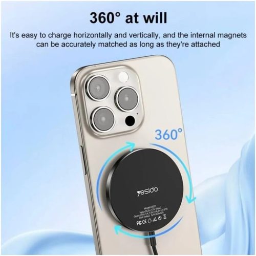 iPhone-hoz Yesido DS21 Vezeték nélküli Töltőállomás, Gyors Töltés, N52 Mágnesek, Erős Tapadás, 15W, Type-C - Fekete