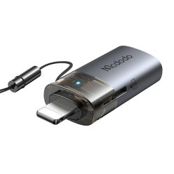   OTG Adapter (OT-7850) Mcdodo - USB-ről Lightningra átalakító, TF kártyaolvasóval, gyors adatátvitel, 480Mbps, LED, nyakpánt - Fekete