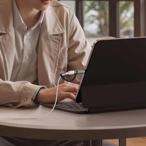 Adapter Mcdodo OT-0180 szilikon akasztóval, alumínium ötvözetből, Lightning USB-C-re, 60W, HD LED kijelző - Fekete