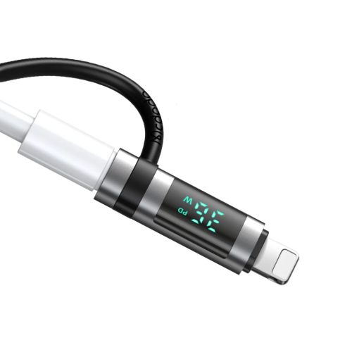 Adapter (OT-2610) Mcdodo - Szilikon akasztóval, Alumínium ötvözet, USB-C to Lightning 36W, HD LED kijelző - Fekete