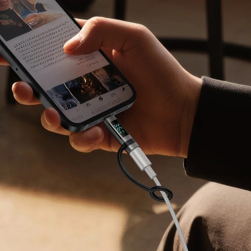 Adapter (OT-2610) Mcdodo - Szilikon akasztóval, Alumínium ötvözet, USB-C to Lightning 36W, HD LED kijelző - Fekete