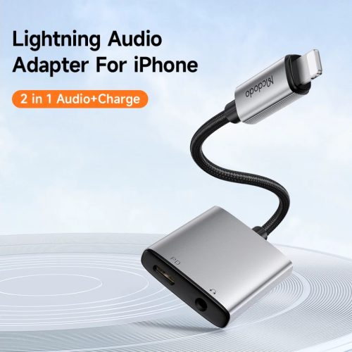 Mcdodo Audio Adapter Wales Series (CA-5540) - Lightning to Lightning, DC 3.5mm, Alumínium ötvözet, Nylon, 5V/2A, 12.5cm - Szürke