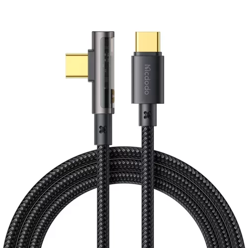 Mcdodo Data Cable (CA-3400) - USB-C - USB-C, 90 fokos kialakítás, 100W, átlátszó dizájn, 1.2m - fekete