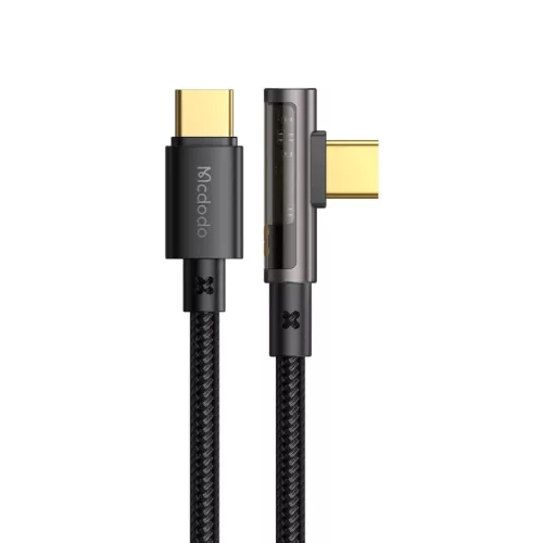 Mcdodo Data Cable (CA-3400) - USB-C - USB-C, 90 fokos kialakítás, 100W, átlátszó dizájn, 1.2m - fekete