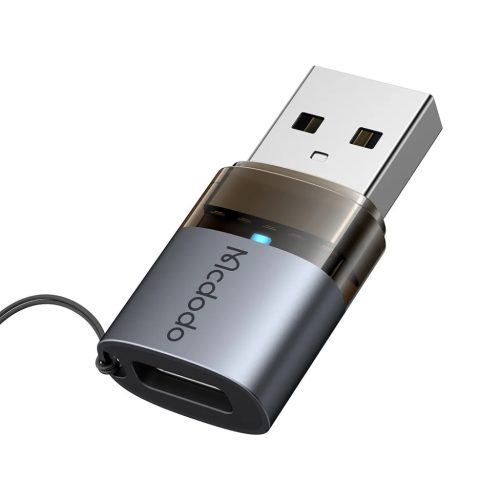 OTG Adapter Mcdodo (OT-7580) - Type-C to USB3.0, Alumínium Ötvözet, Töltés és Adatszinkronizálás, Jelzőfénnyel, Nyakpánttal - Fekete
