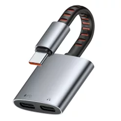   Mcdodo Audio Adapter (CA-3370) - Type-C 2x Type-C-re, 3A, 60W, prémium hangminőség, alumínium ötvözet/nejlon, 0.1m - szürke