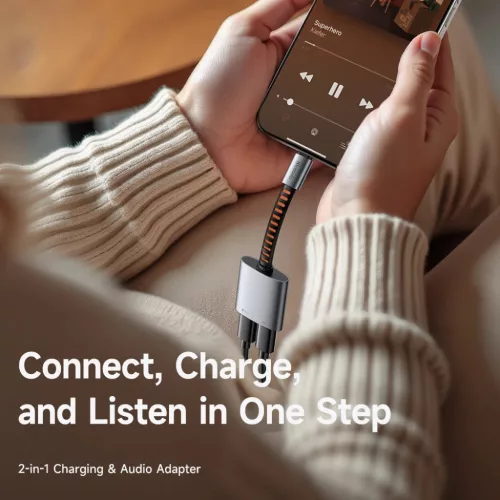 Mcdodo Audio Adapter (CA-3370) - Type-C 2x Type-C-re, 3A, 60W, prémium hangminőség, alumínium ötvözet/nejlon, 0.1m - szürke