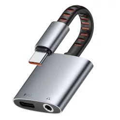   Mcdodo - Audio Adapter - USB-C to USB-C & DC 3.5mm, PD60W, Prémium Hangminőség, Alumínium Ötvözet/Nylon, 0.1m - Szürke DAC