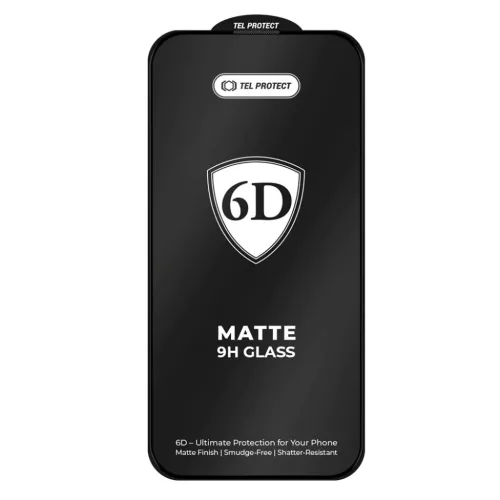 Tel Protect Full Glue 6D Matt Üvegfólia iPhone 15 Plus Fekete üvegfólia
