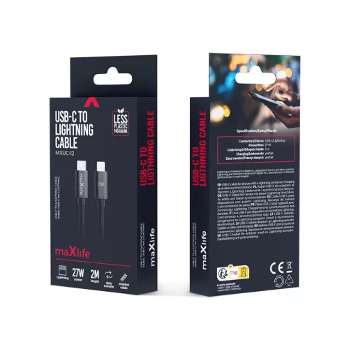 USB-C - Lightning 2,0 m 27W fekete kábel Maxlife MXUC-12